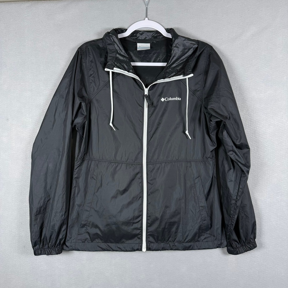 Columbia‎ Womens M Center Ridge Windbreaker Black Hooded Jacket XL0355 Packable